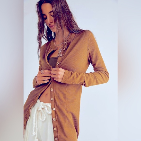 Free People Gia Cardigan OR Dress ✨ Warm Tobacco Size Small | brown tan mocha - Picture 8 of 13